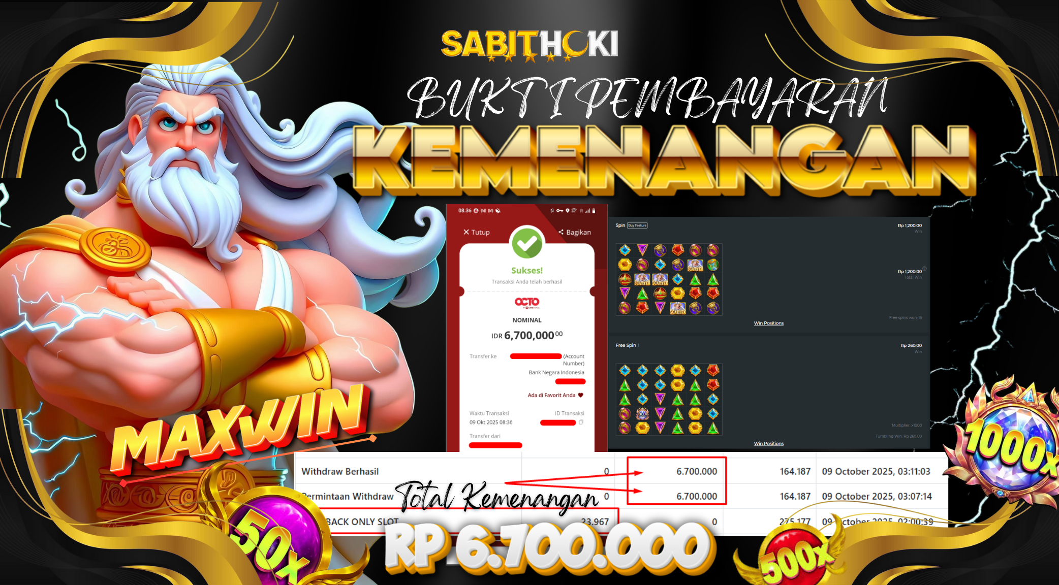 SELAMAT KEPADA MEMBER SETIA SABITHOKI YANG BERHASIL JACKPOT DI PERMAINAN GATES OLYMPUS